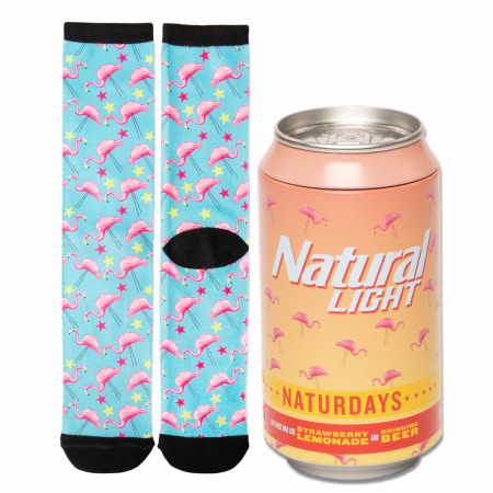 Natural Light Naturdays Flamingos Crew Socks In Beer Can Gift Packaging